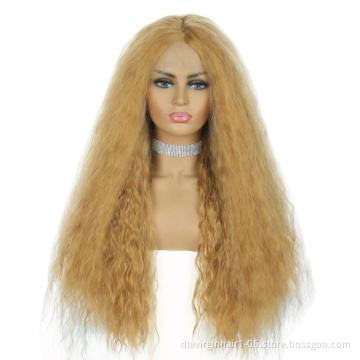 Black woman synthetic wig vendor, kinky curly synthetic lace front wig,kinky curly hand tied premium synthetic blend wigs